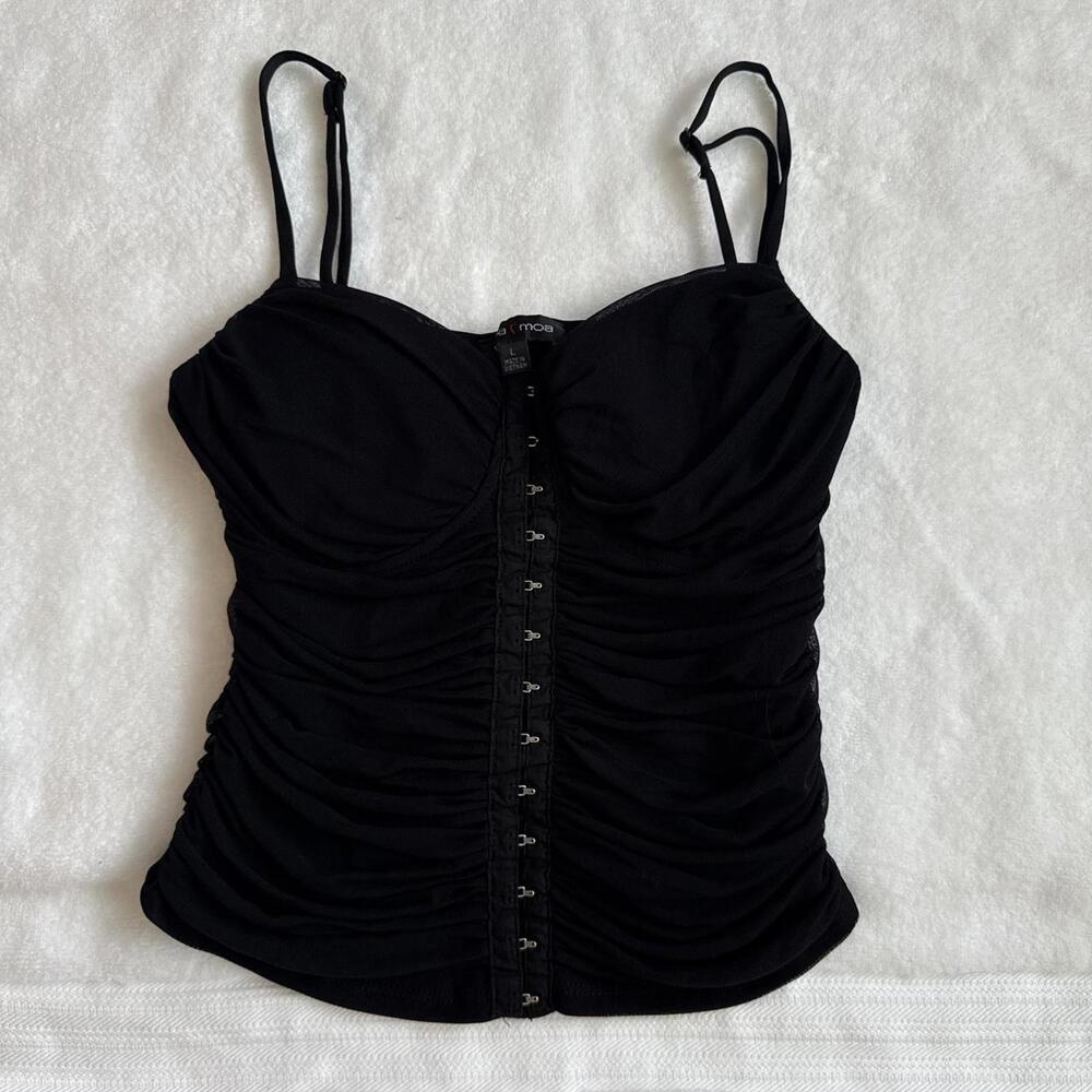 y2k vintage moa moa mesh black corset going out top with hook closures